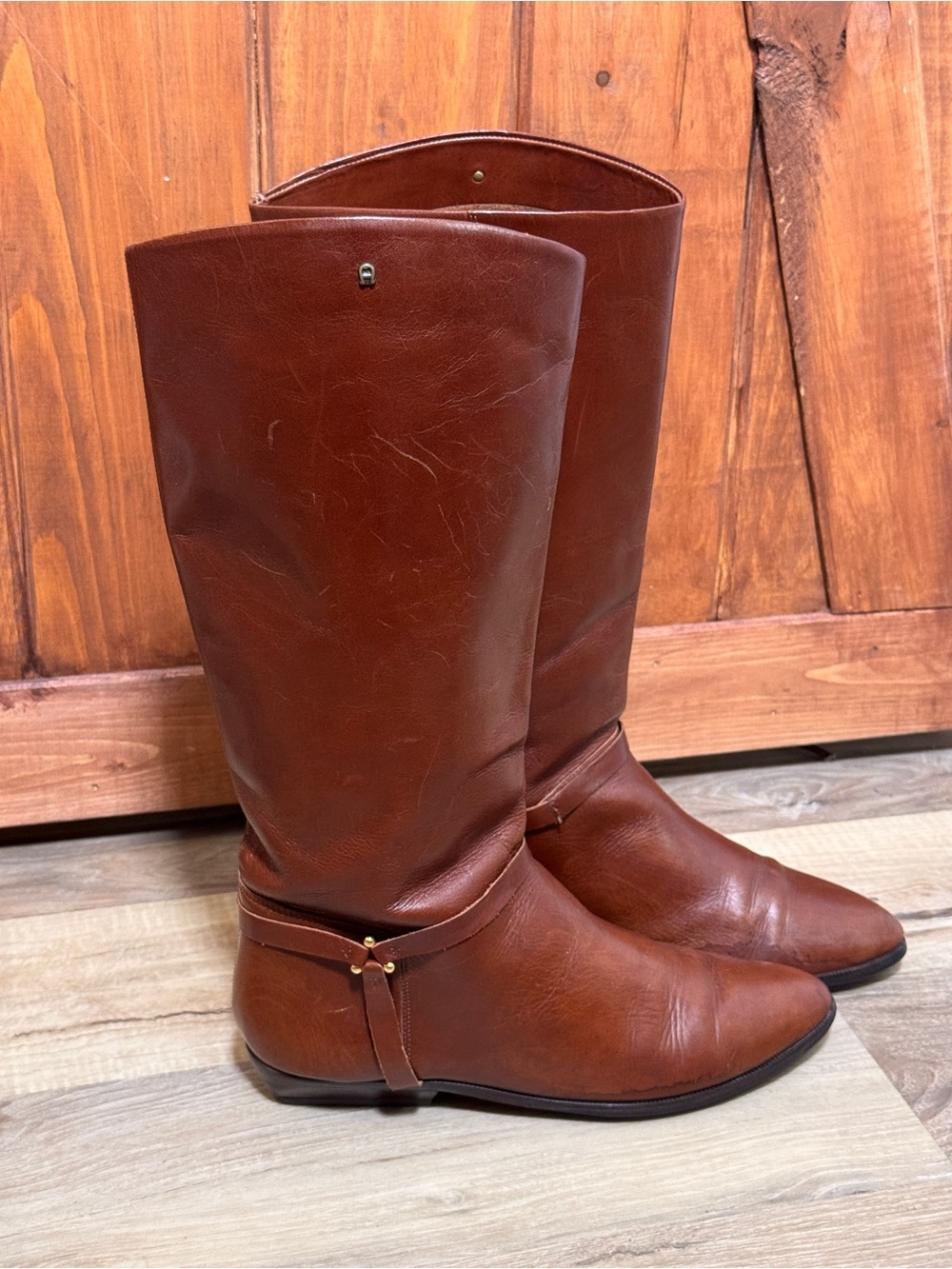 Etienne Aigner Vintage Tall Brown Leather Riding Boots